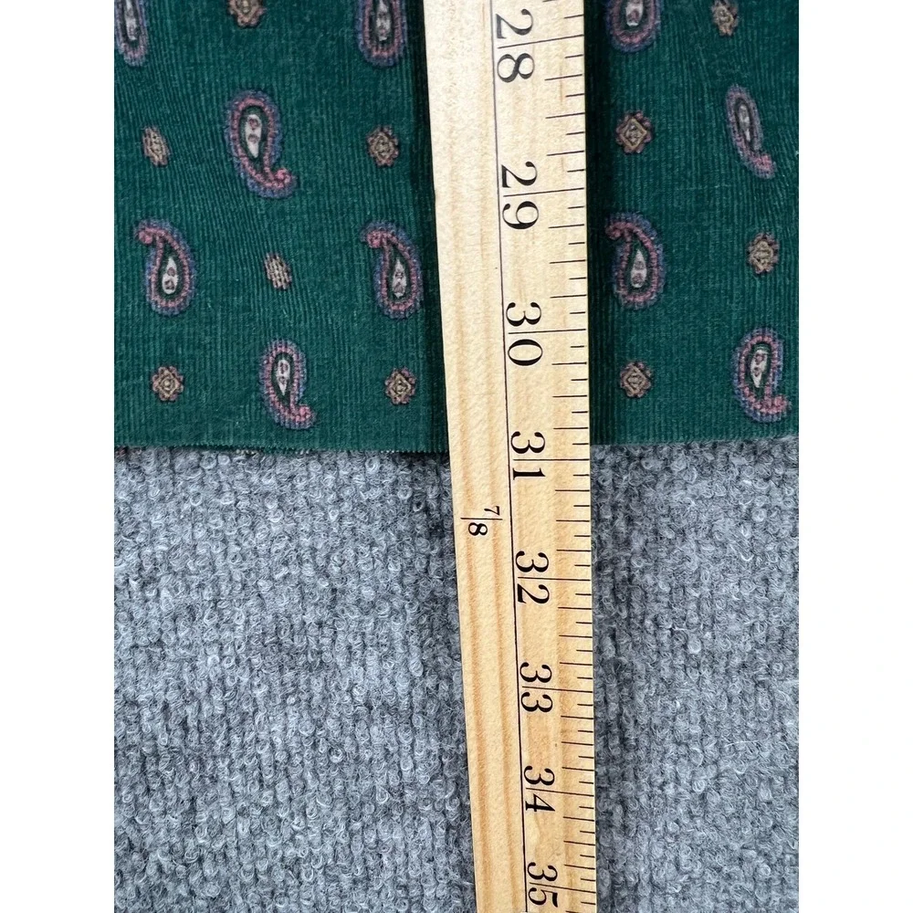 Vintage Eddie Bauer Midi Skirt Green Paisley Corduroy Button‎ Front Size 0/2